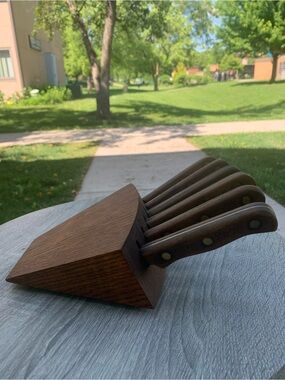 Chicago Cutlery 103S Steak Knife Set 6 Knives Wood Handles Block Vintage USA